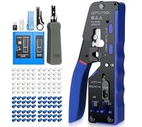 GETLITOOL Kit D'Outils de Sertissage RJ45 Pince à Sertir pour Réseau Ethernet,avec 60 Connecteurs Traversants RJ45/Cat5/Cat6/Cat6a/Cat7,60 Couvercles de Protection,Réseau Domestique DIY Bleu