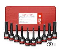 GETLITOOL Lot de 10 douilles à impact XZN 1/2" en acier S2 à impact XZN triple carré avec taille marquée et étui de rangement M5-M18 pour réparation automobile, entretien mécanique
