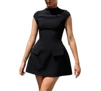 GETMINT Mini robe bustier courte et élégante à manches courtes et col montant pour femme, Noir , M