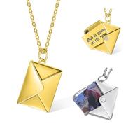 Getname Necklace Collier Enveloppe Personnalisé Message Secret Caché Photo Commémorative Gravée Médaillon Lettre d'Amour + Gravure Personnalisée Cadeau Pour Elle Maman Petite Amie femme