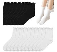 GETRICH 10 Paires Chaussettes Femme Blanche/Noir 35-42 Chaussettes Blanches Femme Chaussette à Volants Chaussette Femme de Coton Tricotées Respirantes Socquettes Femme pour la Danse, Sports, Loisir