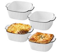 GETRICH 4 Pièces Mini Plats à Gratin Carrés Céramique avec Poignées, Blanc | 14.5 x 11.5 x 5.5 cm Plats à Four, Plat à Gratin, pour Gratin, Pâtes, Desserts et Plus Encore