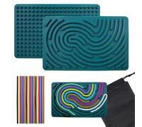 GETRICH Sensory Activity Board Silicone Planche Sensorielle Silicone-1 | avec Travel Bag & 24 Strings Tactile Sensory Toys Design Double Face 2 en 1 pour Apaiser Stress Anxiété Autisme et Tdah,Vert