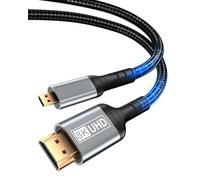 Getrish Câble adaptateur micro HDMI vers HDMI 8K 2.1, 48 Gbit/s, 8K @ 60 Hz, 4K @ 240 Hz, compatible HDR eARC Dolby, compatible avec appareil photo, Raspberry Pi 5 4, GoPro Hero 7/6, tablette