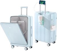 Gets Bagage à main approuvé par les compagnies aériennes, bagage à dos rigide de 50,8 cm avec porte-gobelet pour téléphone et chargeur USB, valise durable pour homme et femme, bleu