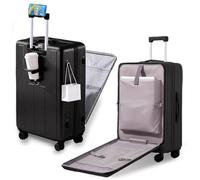 Gets Bagage à main approuvé par les compagnies aériennes, bagage à dos rigide de 50,8 cm + PC avec porte-gobelet pour téléphone et chargeur USB, poche avant durable pour homme et femme, noir, 20INCH