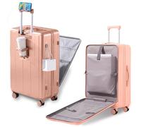 Gets Bagage à main approuvé par les compagnies aériennes, bagage à dos rigide de 50,8 cm + PC avec porte-gobelet pour téléphone et chargeur USB, poche avant durable pour homme et femme, rose, 24INCH