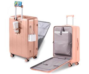 Gets Bagage à main approuvé par les compagnies aériennes, bagage à dos rigide de 50,8 cm + PC avec porte-gobelet pour téléphone et chargeur USB, poche avant durable pour homme et femme, rose, 20INCH