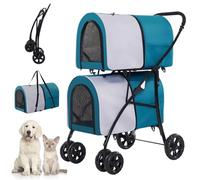 GETSTREE Poussette Pliable à 4 Roues for Animaux de Compagnie, for 2 poussettes Doubles for Chiens de Petite et Moyenne Taille, Chariot de Voyage Pliable for Animaux de Compagnie