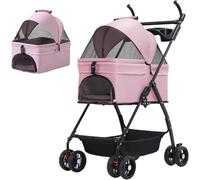 GETSTREE Poussette Pliable à 4 Roues for Animaux de Compagnie, for Chiens de Taille Moyenne et Petite, Chats jusqu'à 45 LB, poussettes Multifonctions avec Porte-gobelet Amovible(Pink)