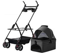 GETSTREE Poussette Pliable à 4 Roues for Animaux de Compagnie, for Chiens de Taille Moyenne et Petite, Chats jusqu'à 45 LB, poussettes Multifonctions avec Porte-gobelet Amovible(Black)