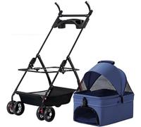 GETSTREE Poussette Pliable à 4 Roues for Animaux de Compagnie, for Chiens de Taille Moyenne et Petite, Chats jusqu'à 45 LB, poussettes Multifonctions avec Porte-gobelet Amovible(Blue)