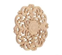 Gettimore Applique décorative en bois pour décoration de la maison, autocollant rond en bois sculpté, décoration murale, porte d'armoire, 30 x 5,5 x 0,8 cm