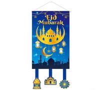 Gettimore Bannière de porte Eid Mubarak 42,5 x 100,8 cm en polyester - Décoration d'intérieur de jardin avec lune et étoile - Château pour l'Aïd - Bleu