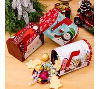 Gettimore Boîte aux lettres de Noël en étain avec drapeau pour bonbons ou cadeaux - Camion rouge - Motif bonhomme de neige - Boîte à dragées en métal résistant aux intempéries - Ouverture avec drapeau