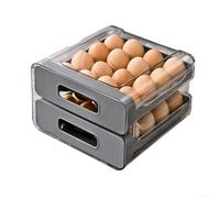 Gettimore Boîte de rangement pour œufs, organiseur de tiroir empilable à 2 couches avec motif grille, peut contenir 32 œufs, plastique PP, blanc