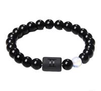 Gettimore Bracelet de perles en onyx pour homme - 19 cm - Élastique | Perles en onyx, 12 pour signes du zodiaque, coupe élastique, longueur 19 cm, unisexe, tenue décontractée
