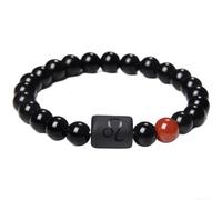 Gettimore Bracelet de perles en onyx pour homme - 19 cm - Élastique | Perles en onyx, 12 pour signes du zodiaque, coupe élastique, longueur 19 cm, unisexe, tenue décontractée