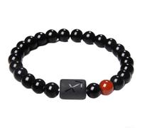 Gettimore Bracelet de perles en onyx pour homme - 19 cm - Élastique | Perles en onyx, 12 pour signes du zodiaque, coupe élastique, longueur 19 cm, unisexe, tenue décontractée