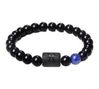 Gettimore Bracelet de perles en onyx pour homme - 19 cm - Élastique | Perles en onyx, 12 pour signes du zodiaque, coupe élastique, longueur 19 cm, unisexe, tenue décontractée