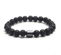 Gettimore Bracelet en pierre volcanique 8 mm unisexe pour pierre volcanique | Texture roche volcanique, finition mate pour une finition noire, pierre naturelle, sensation confortable au poignet
