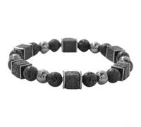 Gettimore Bracelet œil doré carré 8 mm pierre volcanique unisexe | 99 % de pierres volcaniques naturelles, pour une finition mate robuste pour une finition noire, construction, texture unique