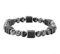 Gettimore Bracelet œil doré carré 8 mm pierre volcanique unisexe | 99 % de pierres volcaniques naturelles, pour une finition mate robuste pour une finition noire, construction, texture unique