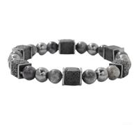 Gettimore Bracelet œil doré carré 8 mm pierre volcanique unisexe | 99 % de pierres volcaniques naturelles, pour une finition mate robuste pour une finition noire, construction, texture unique
