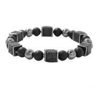 Gettimore Bracelet œil doré carré 8 mm pierre volcanique unisexe | 99 % de pierres volcaniques naturelles, pour une finition mate robuste pour une finition noire, construction, texture unique
