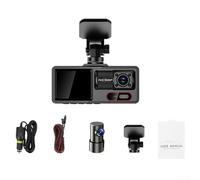 Gettimore Caméra embarquée 3 objectifs 1080p avec vue arrière, grand angle 170° avant et 140° arrière, accéléromètre, enregistrement en boucle et