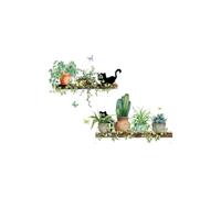 Gettimore Cartoon Creative Pot Sticker Mural Décoration avec Plantes Vertes, Chats et Papillons Sticker Mural Autocollant PVC Sticker Mural pour Salon Chambre Bureau Chambre Enfant 30x90cm Blanc