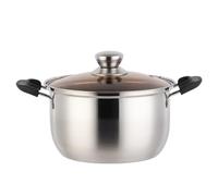 Gettimore Casserole à soupe en acier inoxydable de 24 cm avec base à induction et couvercle en verre, compatible avec plaques halogènes à gaz, céramique, pour cuisson ragoûts, légumes, nouilles