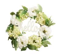 Gettimore Couronne d'hortensia artificielle verte de 40 cm avec panneau « Hello » pour porte d'entrée, mur, cheminée, décoration de mariage et de fête