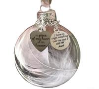 Gettimore Décoration commémorative de Noël transparente avec pendentif plume et ange, boule de décoration à suspendre en plastique de 8 cm pour les proches au paradis, compatible avec sapin de Noël ou