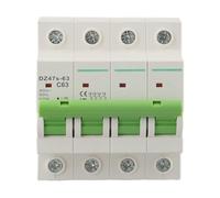 Gettimore Disjoncteur 4P AC400V 63A DZ47S-63 Courant résiduel 6KA Capacité de rupture ignifuge Boîtier ABS Installation Rail pour Usage domestique et industriel 63 A