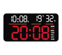 Gettimore Grande horloge numérique LED moderne avec température et double alarme, télécommande murale ou bureau, option lumière verte (lumière rouge)