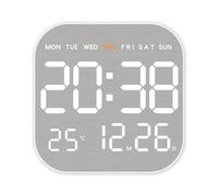 Gettimore Horloge murale électronique avec affichage LED, cadran en métal brossé, 18,5 x 18,5 cm, noir, multifonction, heure, date, température, humidité, alarme, format 12/24h, alimentation USB avec