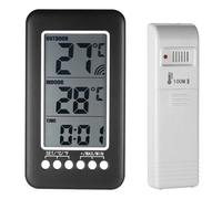 Gettimore Horloge thermomètre numérique sans fil d'intérieur et d'extérieur avec écran LCD, moniteur de température et de temps, enregistrement max min, format 12h/24h, commutable, montage mural ou