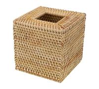 Gettimore Housse de boîte à mouchoirs carrée en rotin tissé à la main pour papier toilette ou mouchoirs en papier toilette cubique de 12,7 cm, couleur bois