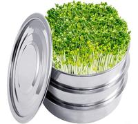 Gettimore Kit de germination empilable en acier inoxydable, plateau de germination à 3 niveaux, plateau de propagation, pour jardinage, maison, restaurants et cafés (germination à 3 niveaux)