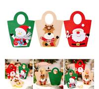Gettimore Lot de 3 sacs fourre-tout créatifs de Noël pour cadeaux et bonbons, 21 x 16,5 x 10 cm, sac à provisions réutilisable avec motif Père Noël, bonhomme de neige, rouge, vert, kaki