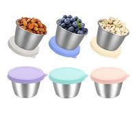 Gettimore Lot de 6 récipients à goûter en acier inoxydable avec couvercles colorés en silicone, petits pots à sauce et vinaigrettes, empilables et réutilisables pour boîtes à déjeuner, pique-nique