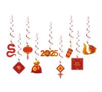 Gettimore Lot de 9 décorations du Nouvel An chinois - Lanternes rouges et personnage Fu pour célébration lunaire 2025, ornements festifs en papier pour la maison, le bureau, la salle de classe