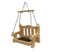 Gettimore Mangeoire à oiseaux en bois avec chaise pour grande capacité à suspendre pour oiseaux sauvages, jardin, balcon, terrasse, décoration extérieure naturelle, 24 x 14 x 43 cm (couleur bois