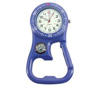 Gettimore Montre à mousqueton multifonctionnelle avec boussole, double fuseau horaire lumineux pour cadran, décapsuleur, pour camping, randonnée, montre portable en métal (bleu)