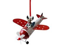 Gettimore Pendentif de Noël en forme d'avion Père Noël, bonhomme de neige, élan, pour arbre ou voiture, décoration en fer faite à la main, esprit de vacances festif (13 x 11,5 x 5 cm)