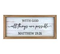 Gettimore Plaque murale de Noël en bois avec verset de la Bible Matthew avec Dieu All Things Are Possible dans un cadre en sapin rustique, 40 x 18 cm, blanc - Décoration d'intérieur inspirante pour