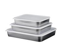 Gettimore Plateau profond en acier inoxydable avec couvercle pour hôtel, pâtisserie maison et stockage de réfrigérateur, petit/moyen/grand