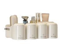 Gettimore Porte-brosse à dents avec presse-dentifrice et porte-gobelets pour bain de bouche, blanc pour organisateur de salle de bain en plastique, comptoir d'économie d'espace