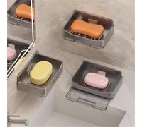 Gettimore Porte-savon carré à ventouse pour salle de bain et cuisine, installation sans perçage, aluminium durable + ABS, lot de 2 avec crochets et bandes de montage